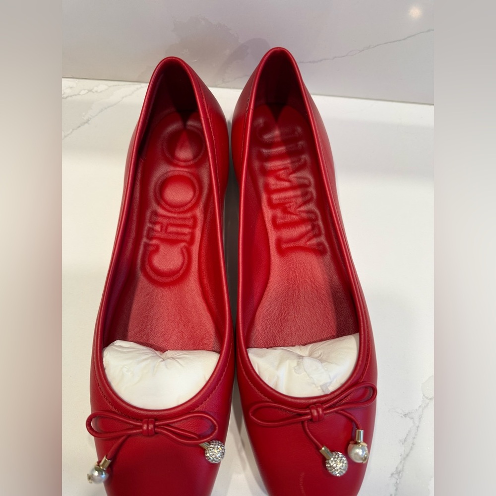 NWT!-{Jimmy Choo}-Size:39-Elme Flat in Red - Picture 9 of 9